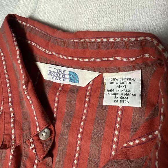 Vintage 80s The North Face Red Cotton Pocket Dress Button Up Shirt Men’s XL - Picture 4 of 8